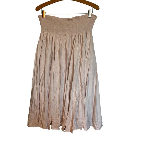 Soft Surroundings Dresses & Skirts - Vintage Soft Surroundings Powder Pink Linen Smocked Waist Midi Skirt Broomskirt